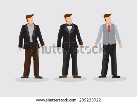 Set Of Three Cartoon Man Wearing Three Piece Suit Formal Outfit ...