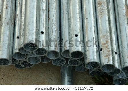 Top view shot of metal rods. Use as materials for building structure.