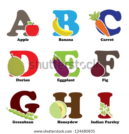 A Vector Illustration Of Fruit And Vegetables In Alphabetical Order ...