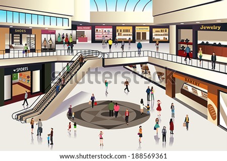 A vector illustration of scene inside shopping mall