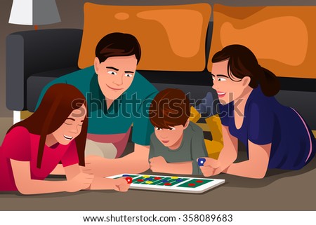 A Vector Illustration Of Happy Family Playing A Board Game Together