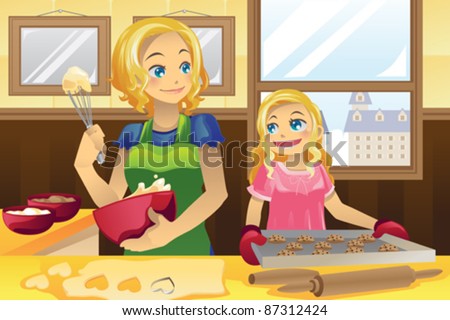 A Vector Illustration Of A Mother And Her Daughter Baking Cookies In ...