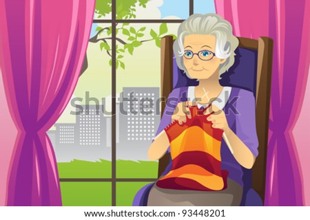 A Vector Illustration Of A Senior Woman Knitting - 93448201 : Shutterstock