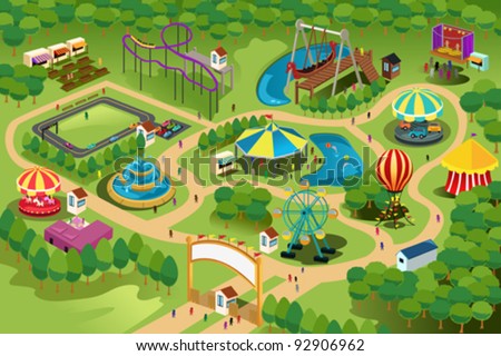 A vector illustration of a map of an amusement park