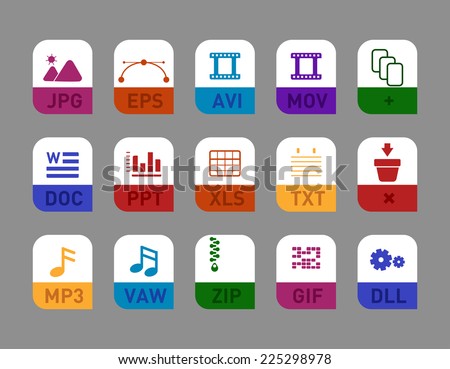 Professional document icon set, all at the same size, suitible for using in web ui and presentations.