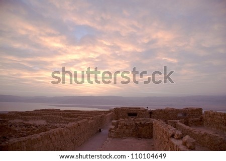 Masada fortress and Dead sea sunrise in Israel judean desert tourism