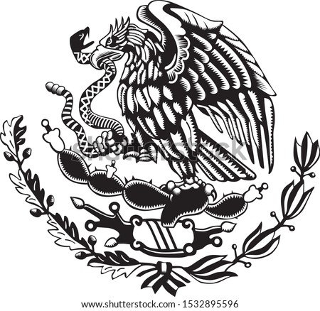 Black and white carved style mexico coat of arms