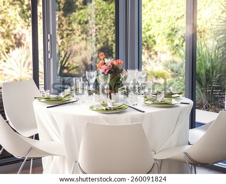 Dining table set for a wedding or corporate event