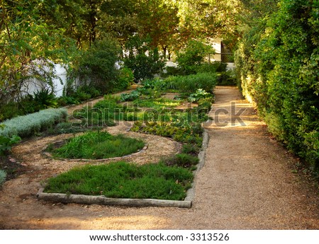 Small herb garden in the park at Boschendal wine farm in Franschhoek, South Africa