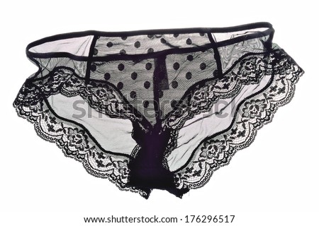 Black lace panties on white background
