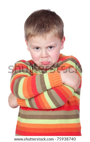 Angry Child With Crossed Arm Isolated On White Background Stock Photo ...