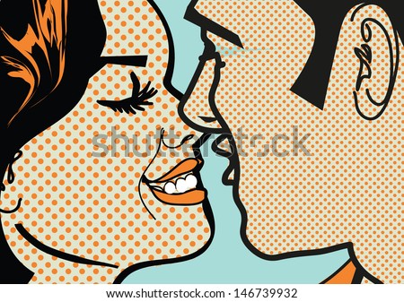 Retro Hot Pop Art KIssing Couple man and woman