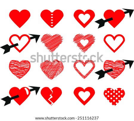 Vector hearts set. Hand drawn design