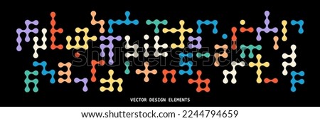 Set of elements, shapes and forms in bitmap style. Circles and dots smoothly merging and flowing into figures. Trendy retro design 60's, 70's, 80's. Vector graphics