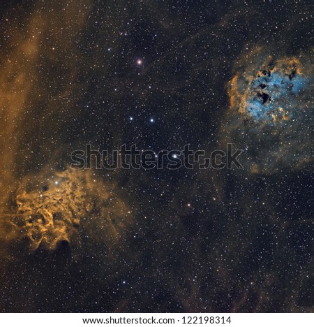 The Flaming Star and Tadpole Nebulae in the Hubble Palette