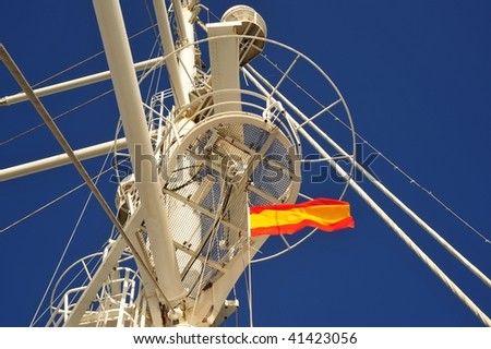 Top of a large sailing, cruise ship in the Mediterranean Sea