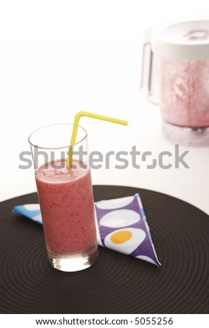 Strawberry milk shake on the white table