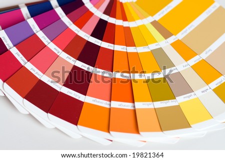 Abstract background of color swatches, color guides, close up.