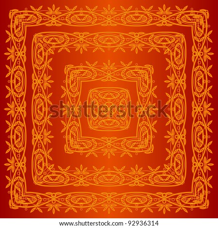 Abstract pattern background frame, gold on red, set