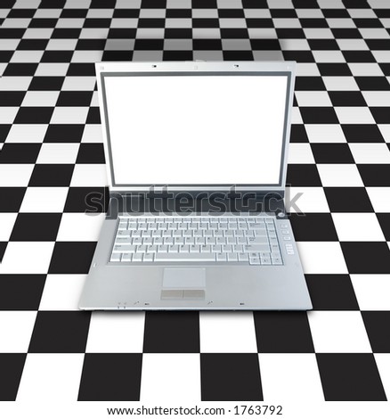 Laptop On Checker Board