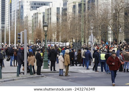 BRUSSELS, BELGIUM -JANUARY 11: The Brussels event against terrorism and support for freedom of expression after the attacks against the magazine Charlie hebdo in Brussels, the 11 january 2015