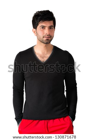 Handsome Man With Attitude Standing Against White Isolate Background ...