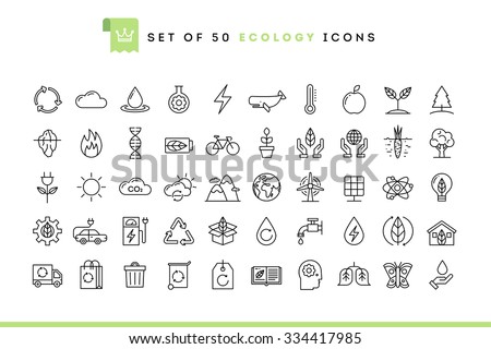 Set of 50 ecology icons, thin line style, vector illustration 