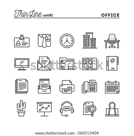 Office things, thin line icons set, vector illustration
