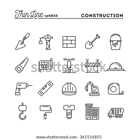 Construction, building, project, tools and more, thin line icons set, vector illustration