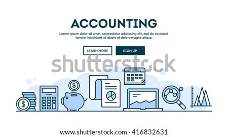 Accounting, concept header, flat design thin line style, vector illustration