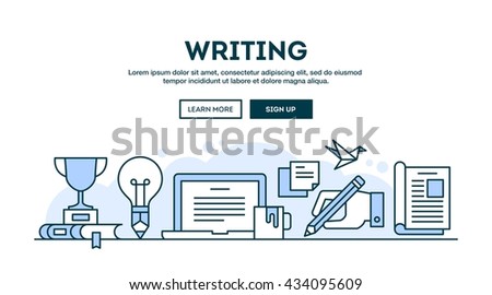 Writing, concept header, flat design thin line style, vector illustration