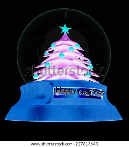 Christmas Snow globe with the falling snow and christmas tree on a black background
