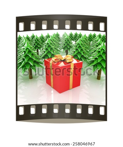 Christmas trees and gift on a white background. The film strip