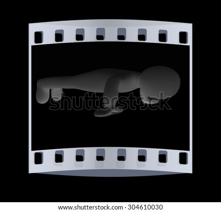 3d man isolated on black. Series: morning exercises - making push ups. The film strip