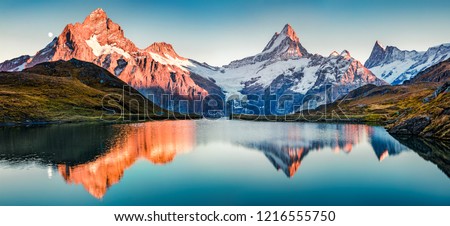 Image, Stock Photo Majestic scenery of mountains and lake in morning