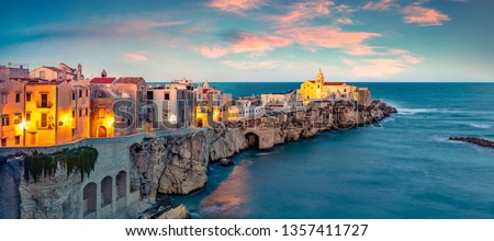 Similar – Image, Stock Photo Picturesque scenery of coastal town surrounded by sea