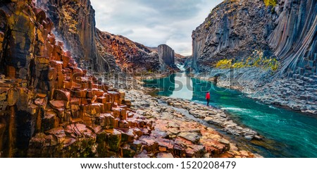 Similar – Foto Bild Reisende bewundern malerischen Blick auf den Gebirgsbach