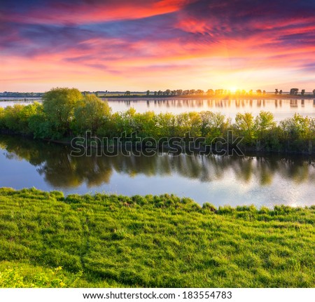 Colorful summer morning on the river