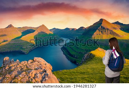 Similar – Image, Stock Photo Danish flag at dawn waving in the wind