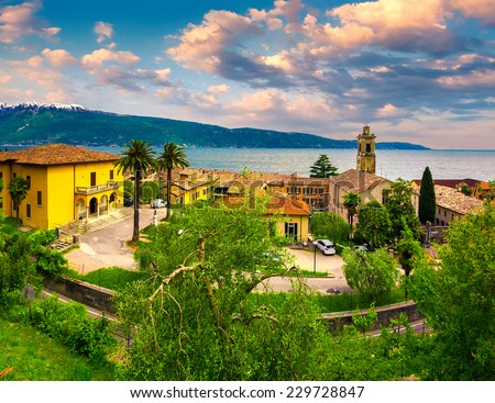 Italian lake houses with stunning view on Lake Garda, Gargnano, Lombardy, Italy