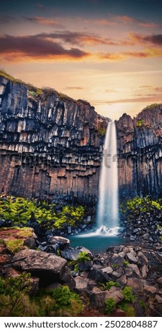 Similar – Image, Stock Photo Majestic waterfall in dark forest