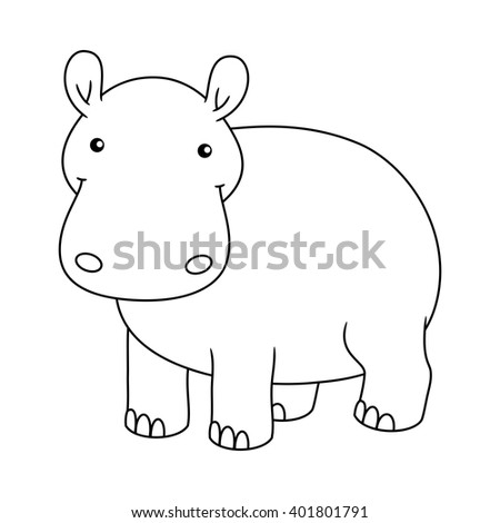 Black And White Cute Cartoon Baby Hippo Smiling Coloring Book For The Children Vector