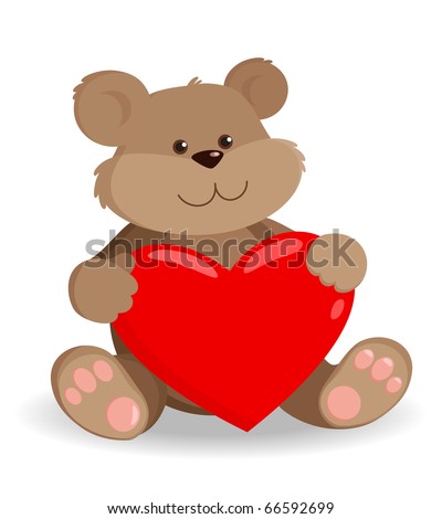 Cute Teddy Bear Holding A Big Heart. Isolated On White Background Stock ...