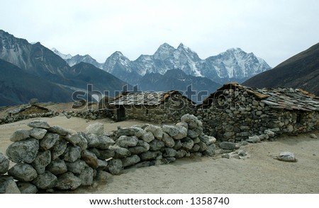 Stone houses along the way to Gorak Shep, Mt Everest Trek (Nepal Himalayas)