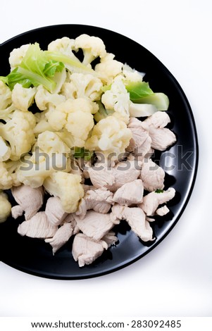 poached chicken clean food on white background