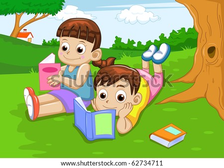 Boy And Girl Reading Book Stock Vector Illustration 62734711 : Shutterstock