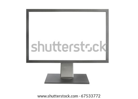Gray LCD monitor with empty screen isolated on white