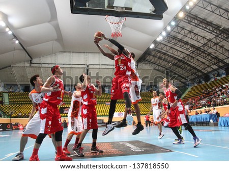 BANGKOK - APRIL 24:Justin Williams #24 rebound ball compete with Sports REV Thailand Slammers in an ASEAN Basketball League 