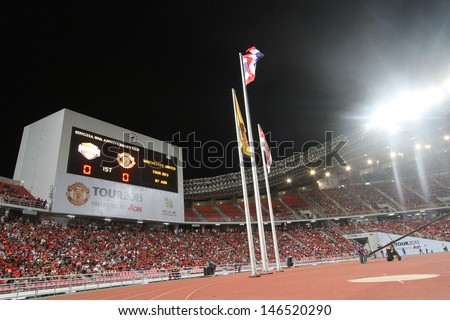 BANGKOK - JULY 13:Score board show the score on first half between Manchester United vs Singha All Star at Rajamangala Stadium on July 13, 2013 in Bangkok, Thailand.