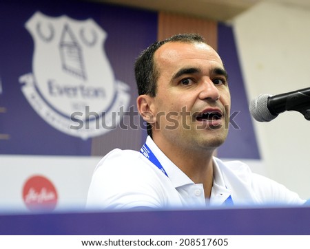 BANGKOK, THAILAND - JULY 26:Roberto Martinez Manager of Everton media interviews after friendly match Leicester City VS Everton at Supachalasai Stadium on July 26, 2014 in Bangkok, Thailand.